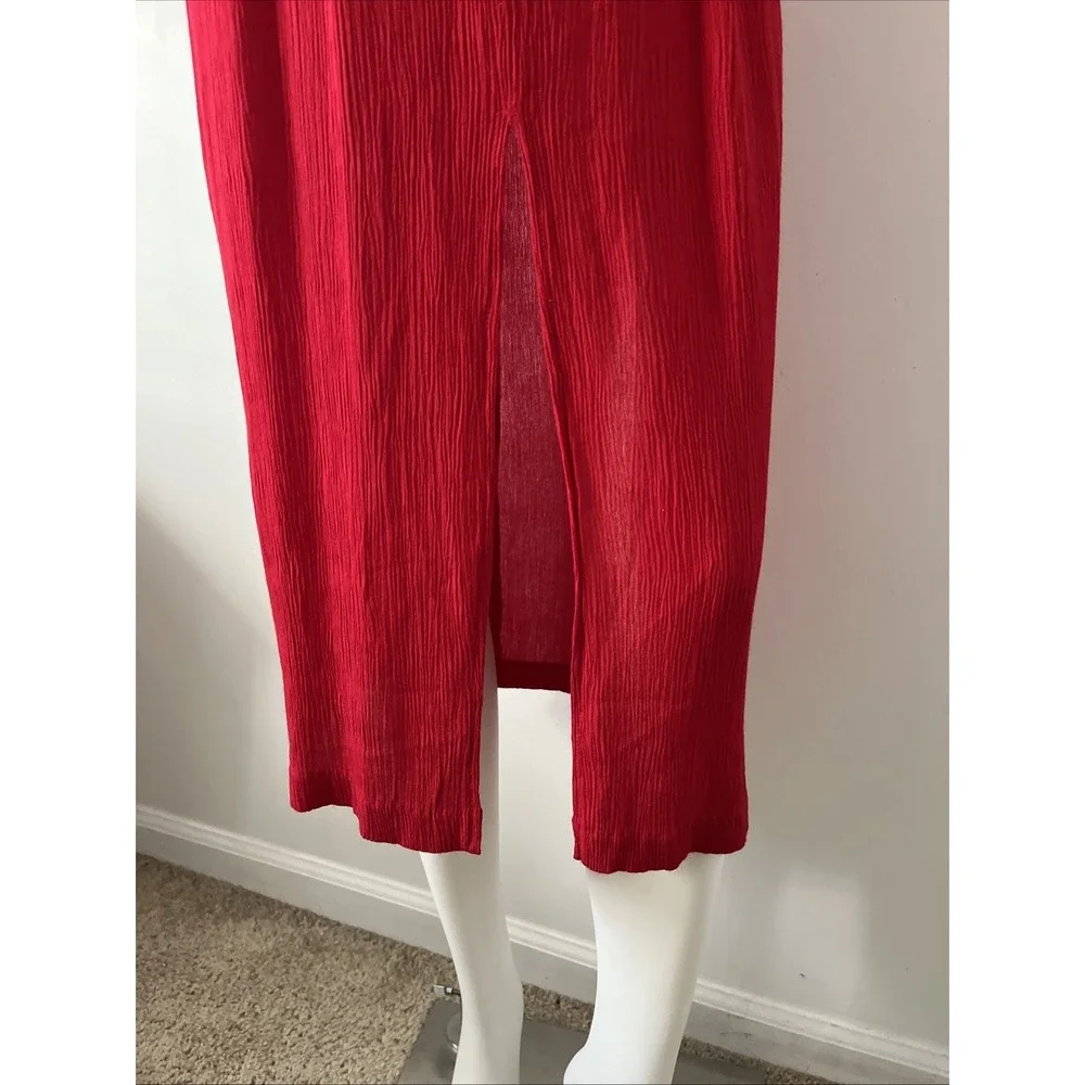 VTG Adam Jason Dress Size 10 Red 80's 90's Floral Embroidery Tie Boho Secretary